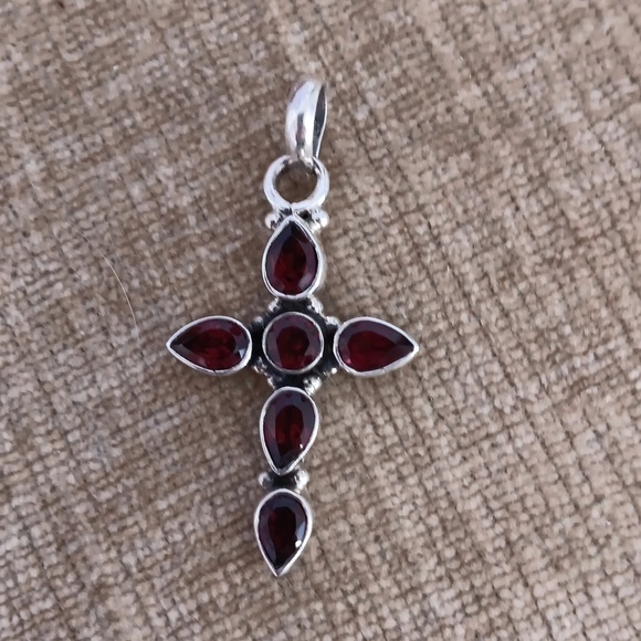 Sterling Silver Garnet and Sterling Silver Citrine Cross Pendants Set of 2 - Picture 2 of 13